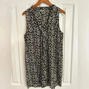 Equipment Femme Sleeveless Black Yellow Floral Print V Neck Silk Dress S